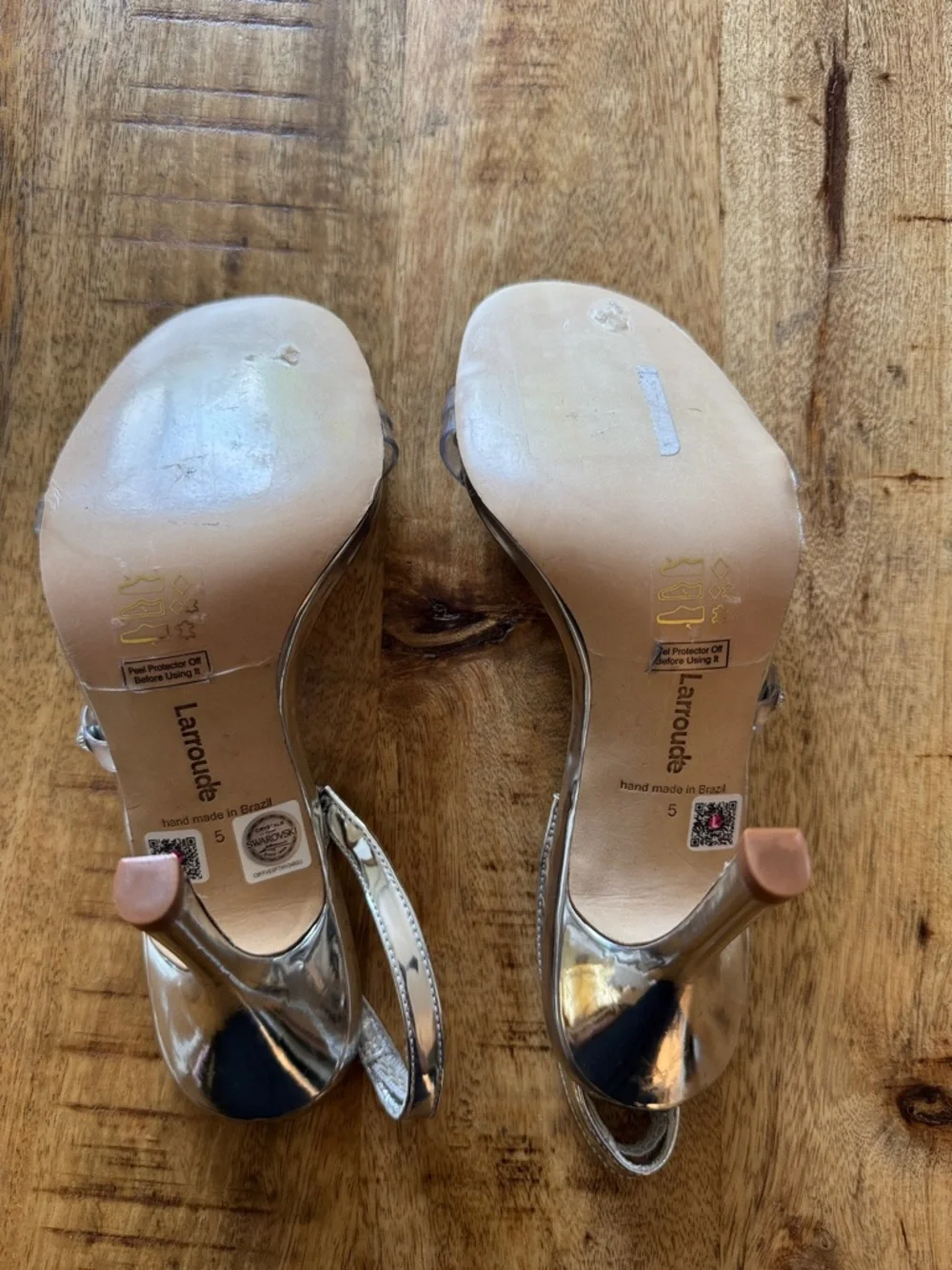 LARROUDE Annie heeled Sandals Silver Specchio Swarovski Crystals HEEL size 5 NEW
